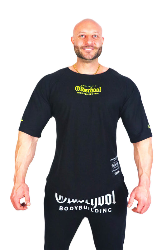 Oldschool Bodybuilding Switzerland  XXXXL Limited Edition Shirt - Schwarz/Neon Gelb