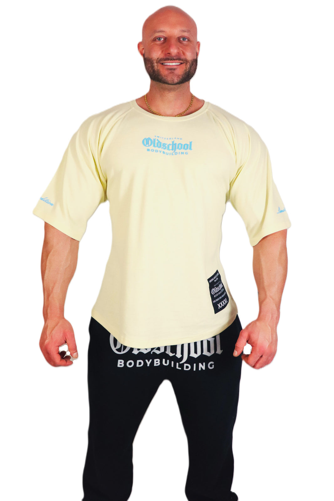 Oldschool Bodybuilding Switzerland XXXXL Limited Edition Shirt - Vanille/Hellblau