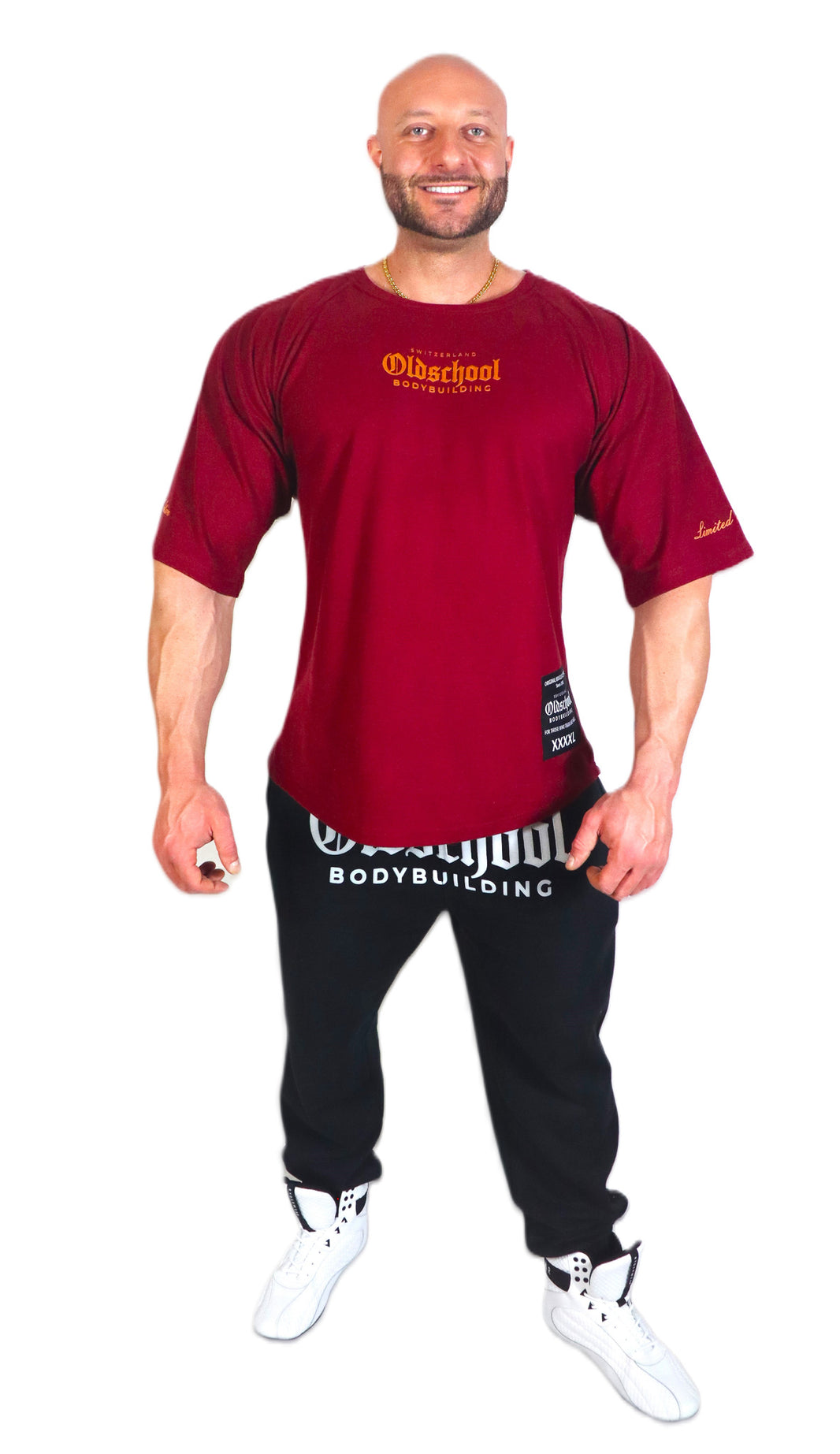 Oldschool Bodybuilding Switzerland XXXXL Limited Edition Shirt - Bordeaux/Gold