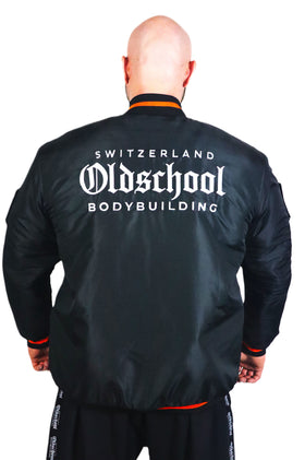 Oldschool Bodybuilding Switzerland Badges Winter Jacket - Schwarz/Orange