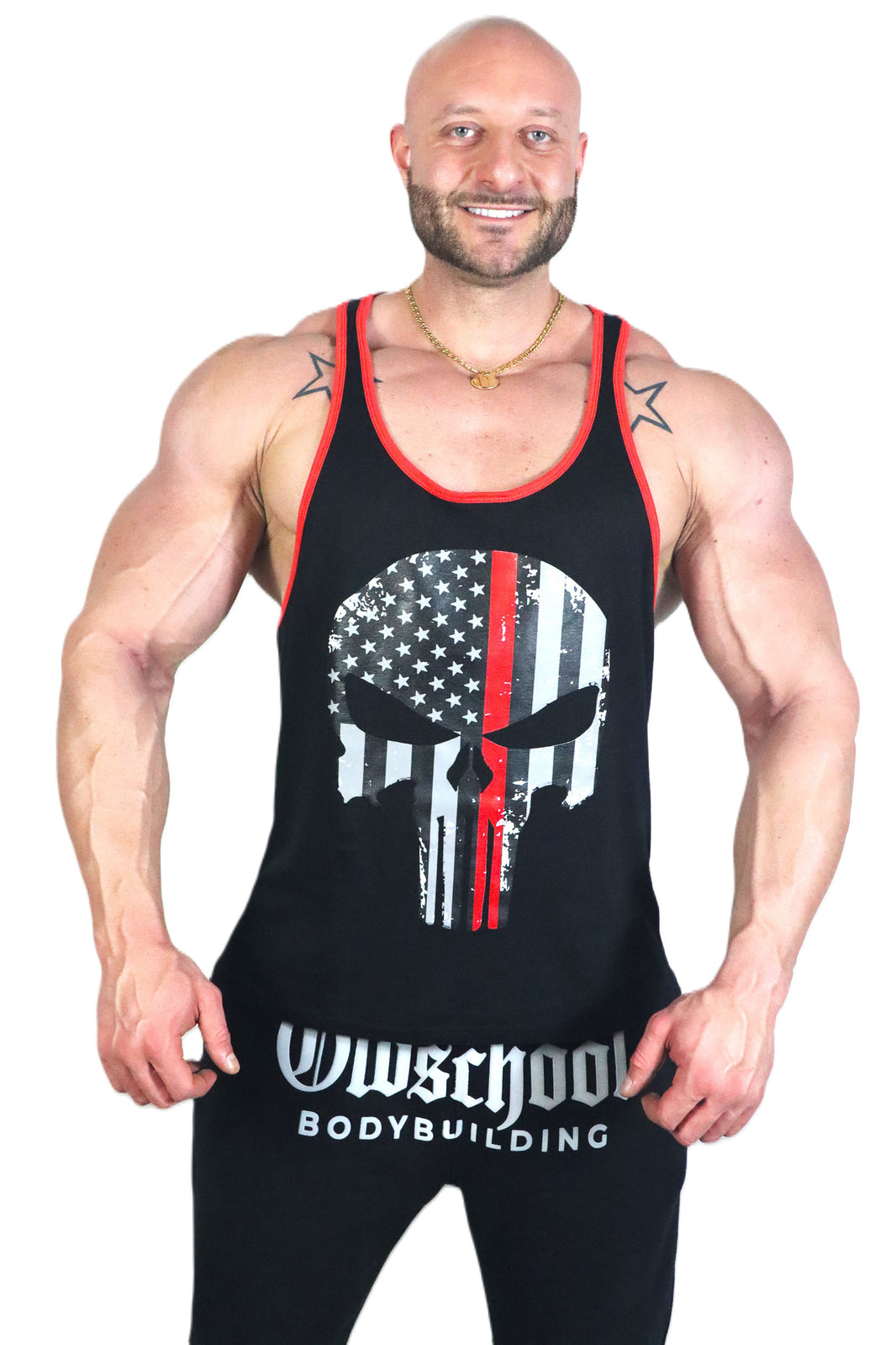Oldschool Bodybuilding Switzerland Punisher Tank Top - Schwarz/Rot