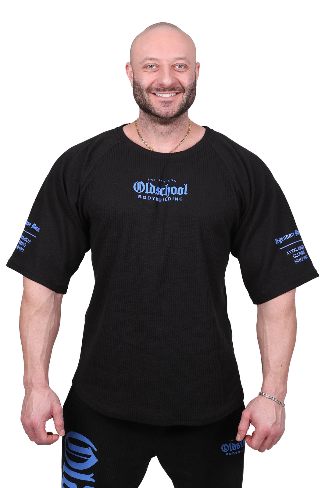 Oldschool Bodybuilding Switzerland Legendary Muscle Rip Oversized Shirt - Schwarz/Blau