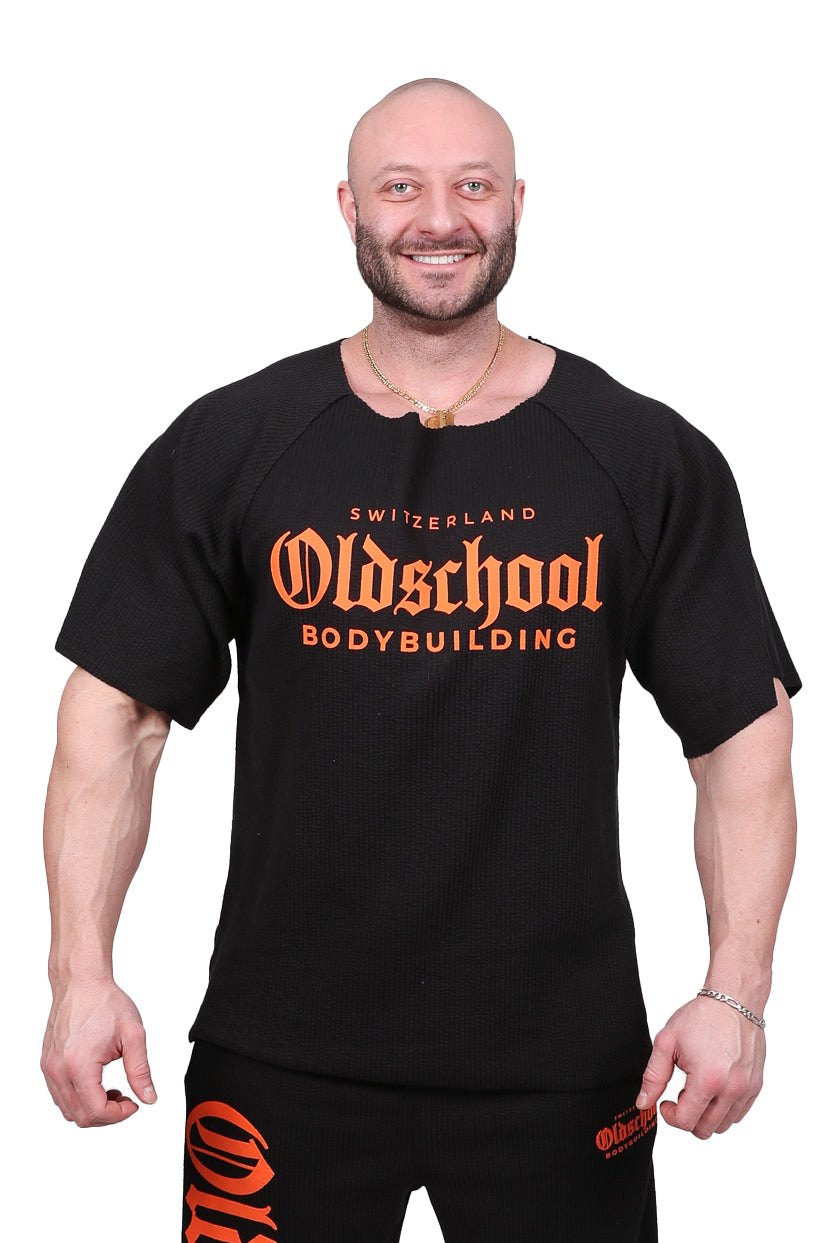 Oldschool Bodybuilding Switzerland Rip Rag Top - Schwarz/Orange