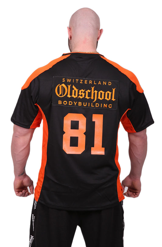 Oldschool Bodybuilding Switzerland 81 Football Shirt - Schwarz/Orange