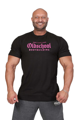 Oldschool Bodybuilding Switzerland Chinon Fitted Tee - Schwarz/Pink