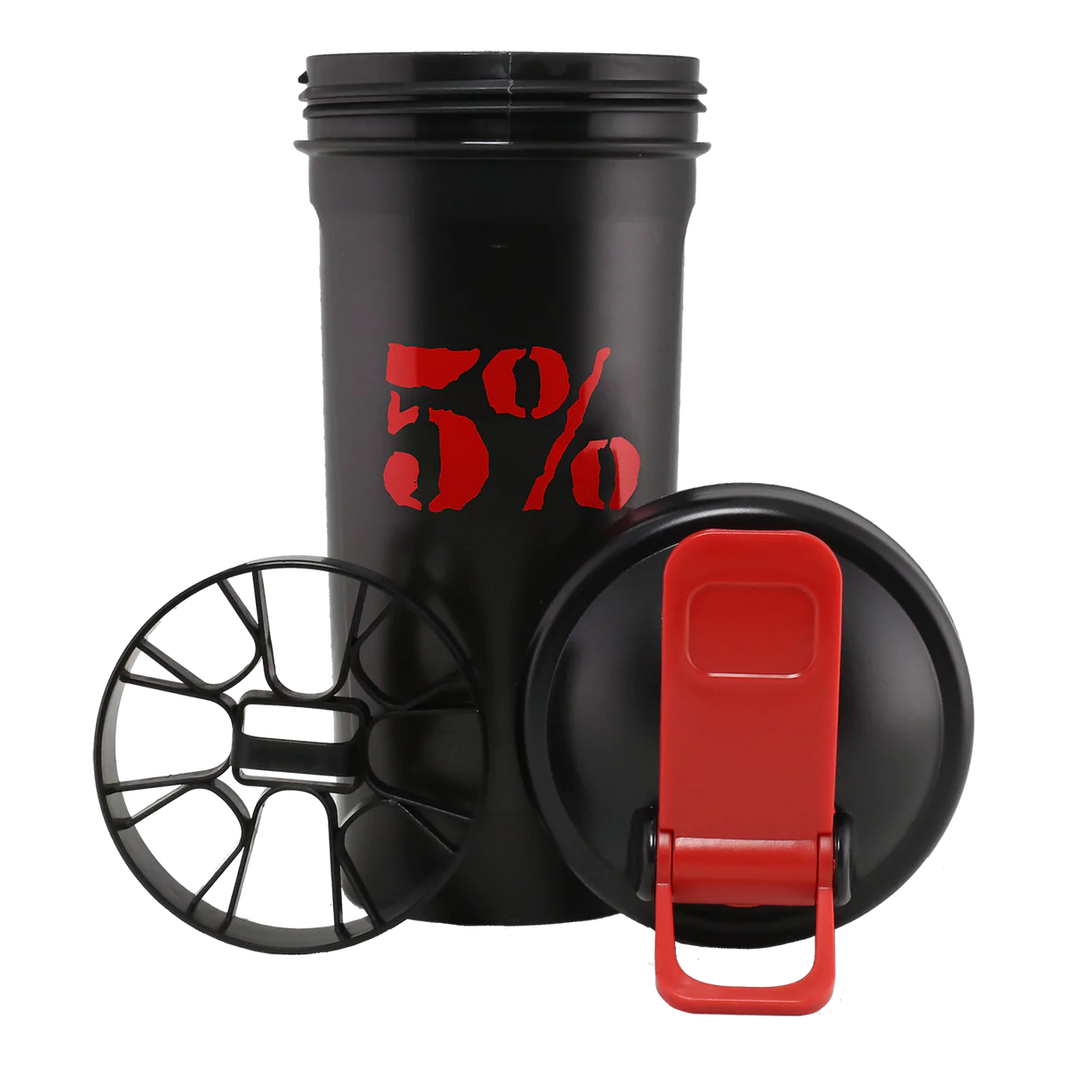 5% Nutrition 20oz Shaker Cup with Flip Top - Schwarz/Rot