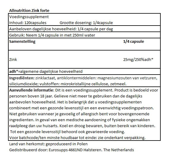 All Nutrition Zinc Forte - 120 Tabletten