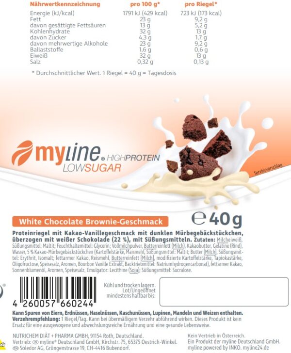 myline High Protein Riegel Low Sugar White Chocolate Brownie