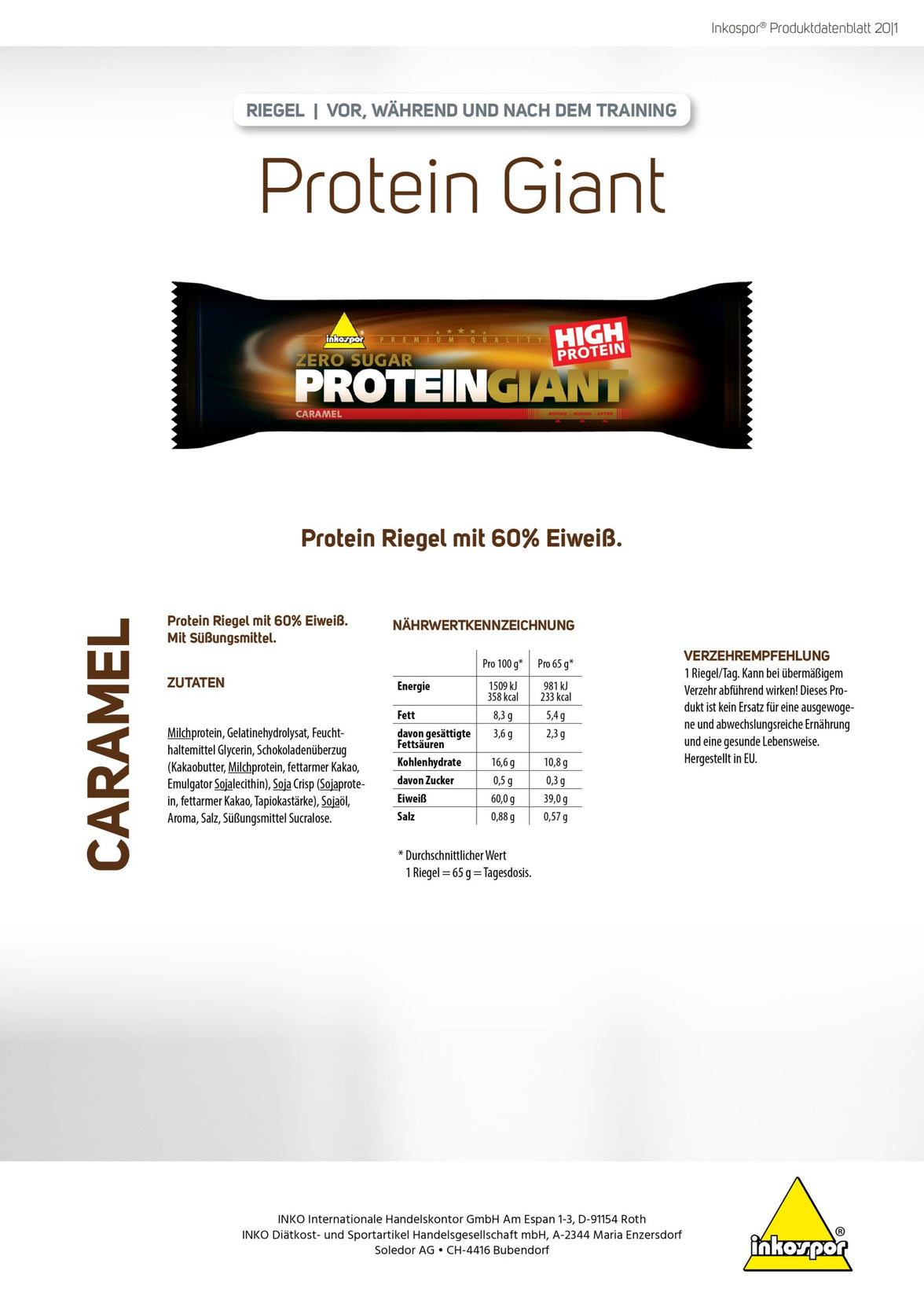 Inkospor Protein Giant Zero Sugar - Caramel
