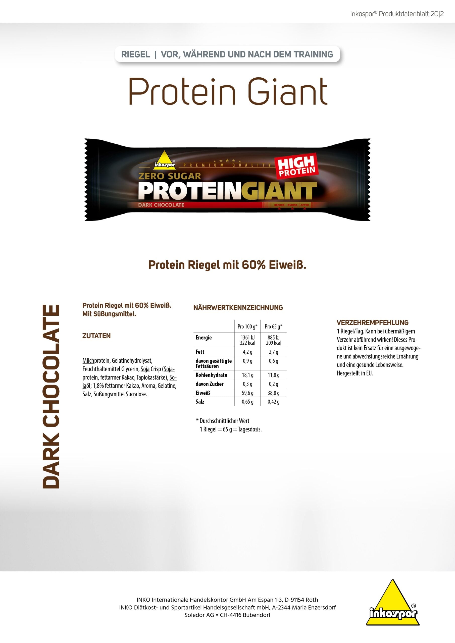 Inkospor Protein Giant Zero Sugar - Dark Chocolate