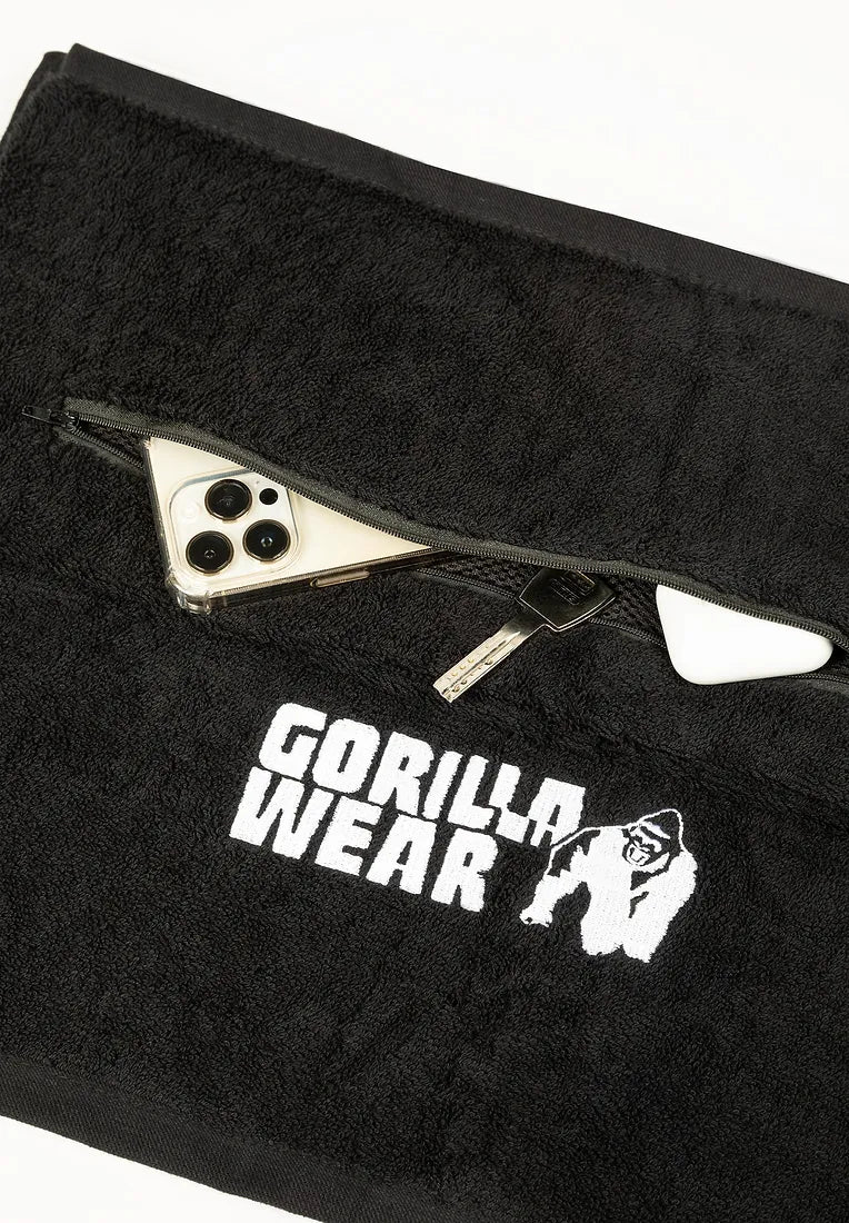 Gorilla Wear Zip Pocket Gym Towel - Schwarz