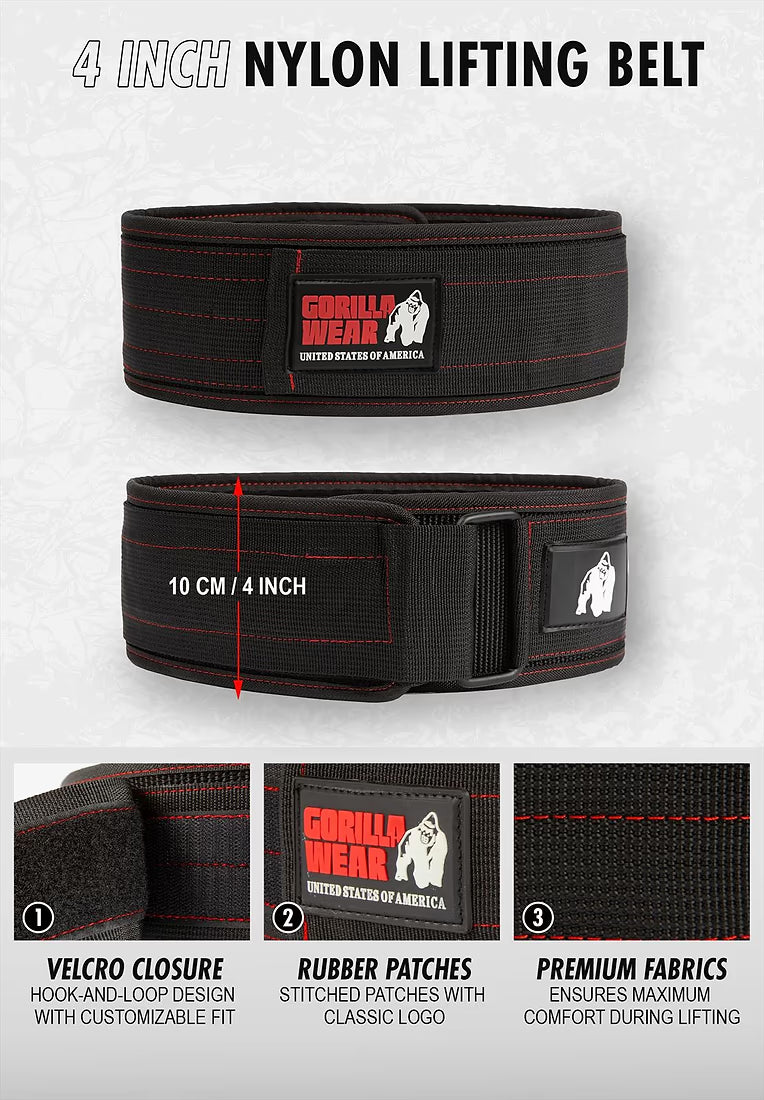 Gorilla Wear 4 Inch Nylon Lifting Belt - Schwarz/Grau