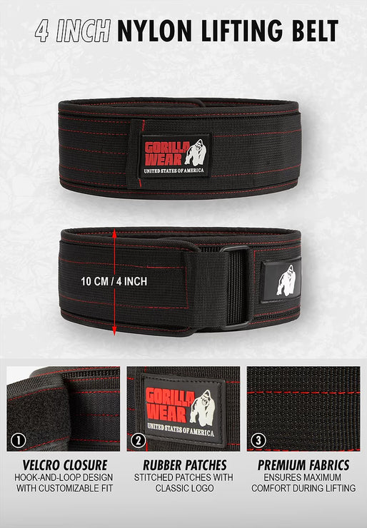 Gorilla Wear 4 Inch Nylon Lifting Belt - Schwarz/Grau