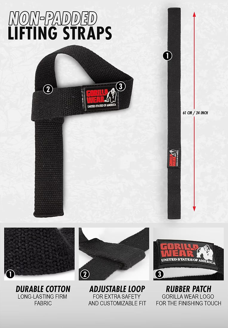 Gorilla Wear Non Padded Lifting Straps - Schwarz
