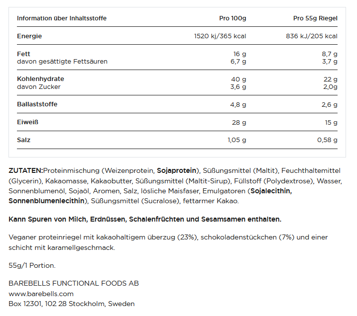 Barebells Protein Bar Caramel Choco Chip Vegan