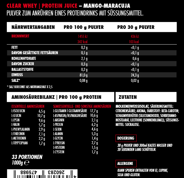 Big Zone Clear Whey Protein Juice 1000g