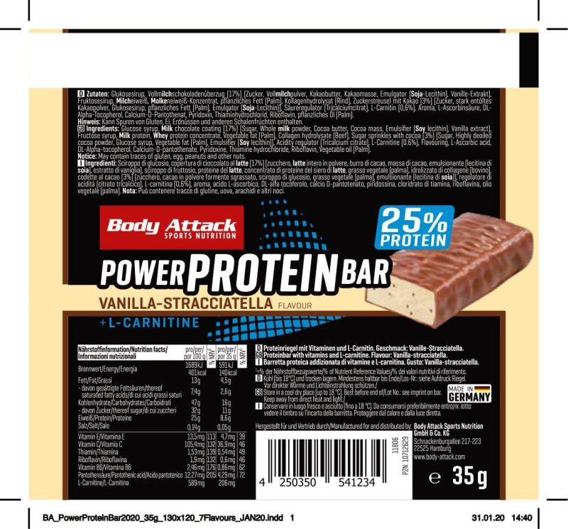 Body Attack Power Protein Bar - Vanille Straciatella