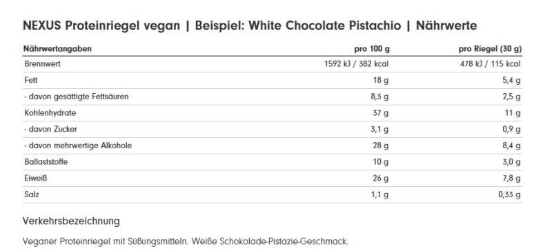 Nexus Vegan Protein Bar - White Chocolate Pistachio