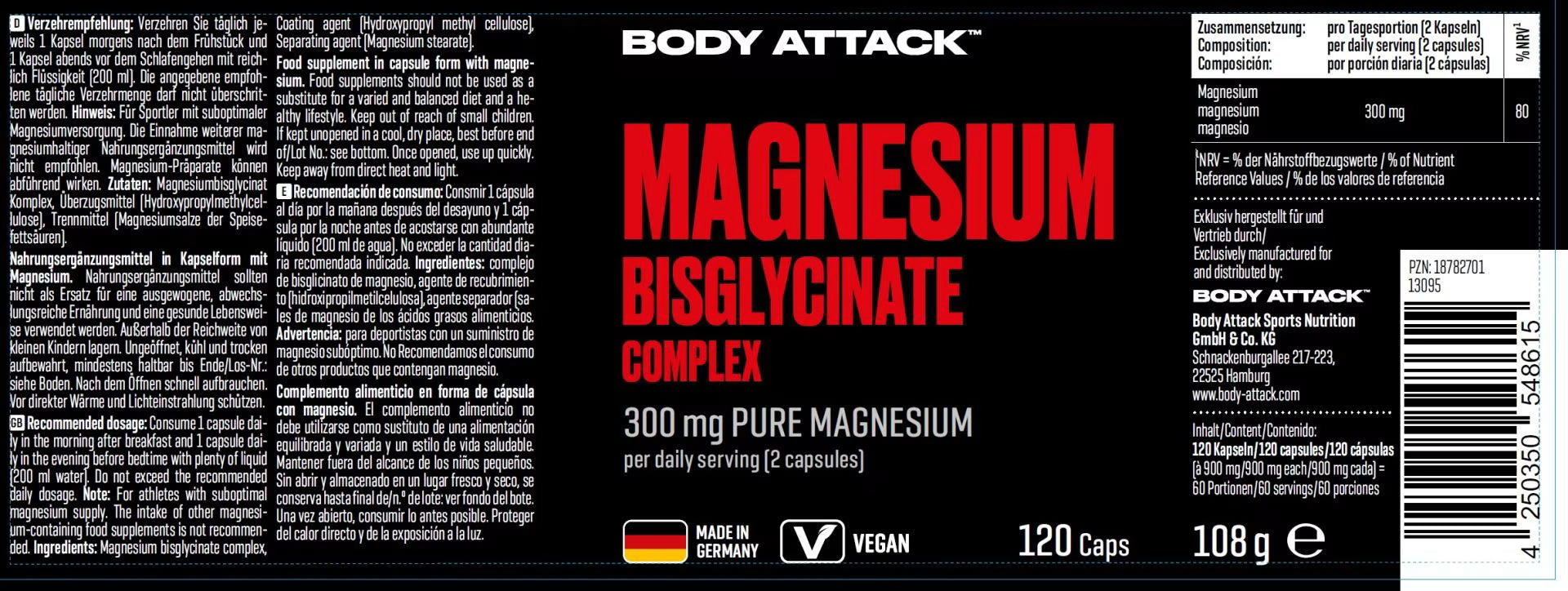 Body Attack Magnesium Bisglycinate - 120 Kapseln