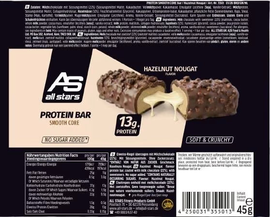 All Stars Protein Bar Smooth Core Hazelnut Nougat