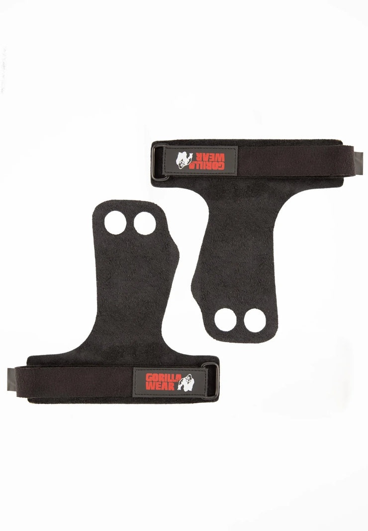 Gorilla Wear 2-Hole Leather Lifting Grips - Schwarz
