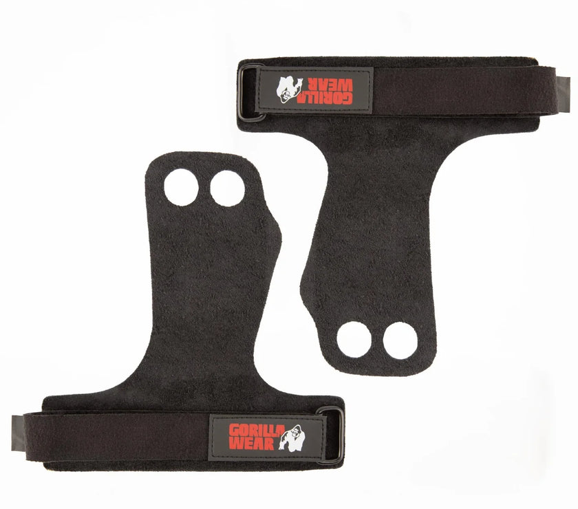 Gorilla Wear 2-Hole Leather Lifting Grips - Schwarz