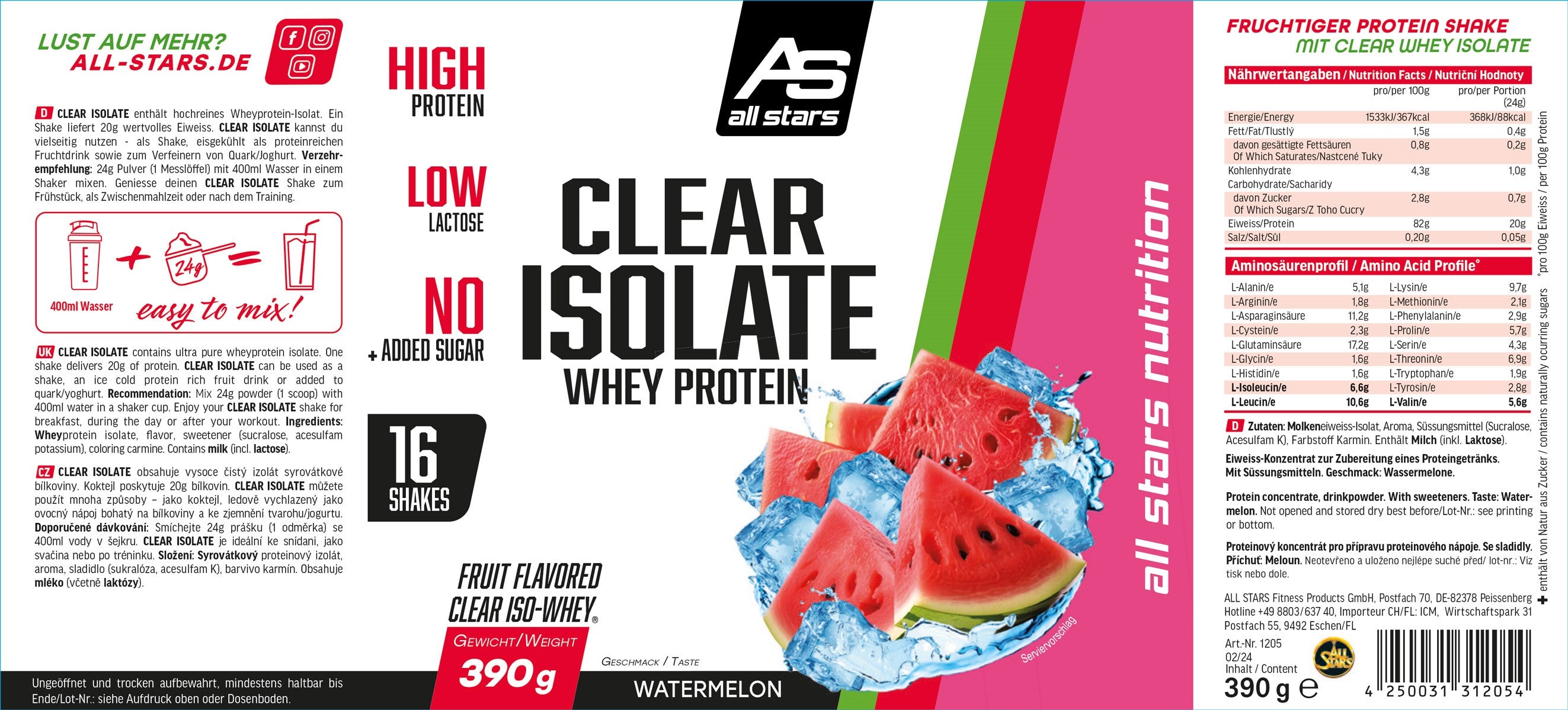 All Stars Clear Isolate Whey Protein 390g