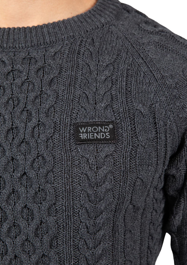 Wrong Friends Corby Zopfmusterpullover - Dunkelgrau