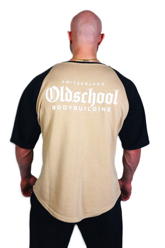 Oldschool Bodybuilding Switzerland Two Tone Overzized Shirt - Beige/Schwarz