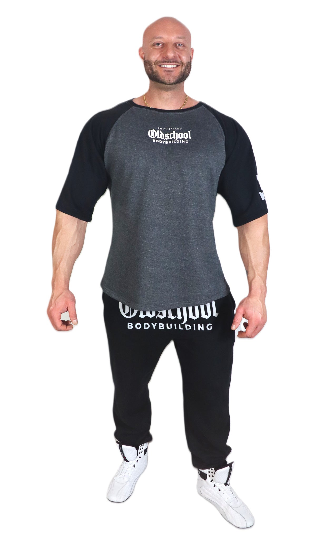 Oldschool Bodybuilding Switzerland Two Tone Overzized Shirt - Grau/Schwarz