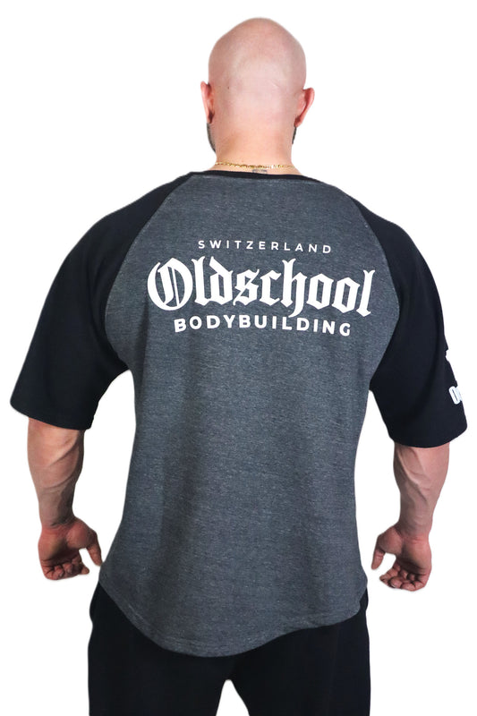 Oldschool Bodybuilding Switzerland Two Tone Overzized Shirt - Grau/Schwarz