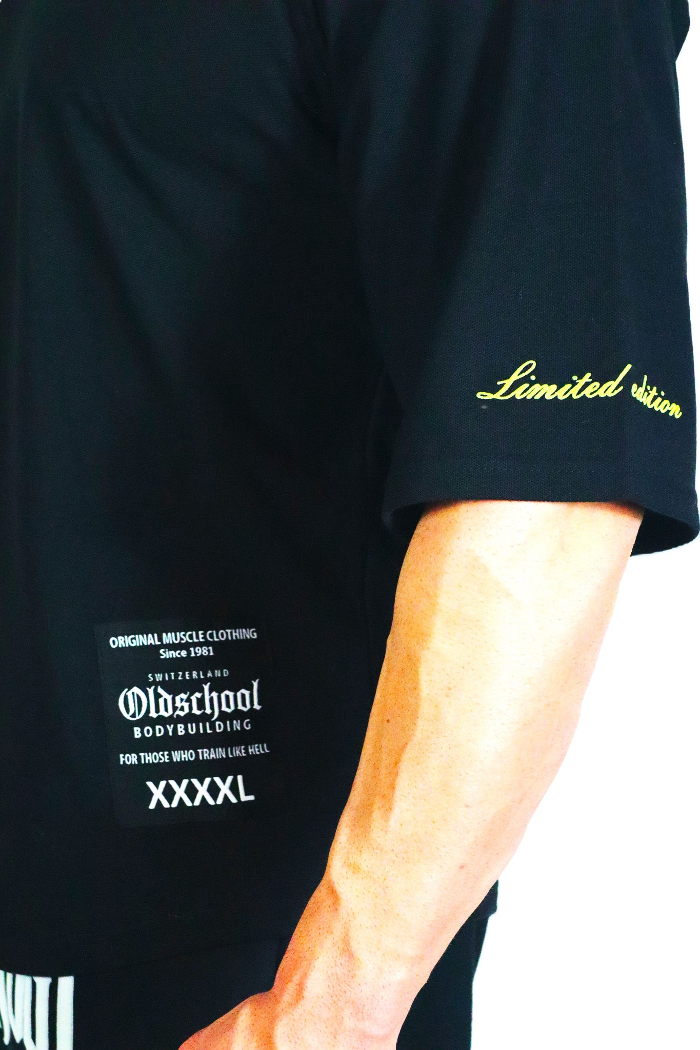 Oldschool Bodybuilding Switzerland  XXXXL Limited Edition Shirt - Schwarz/Neon Gelb