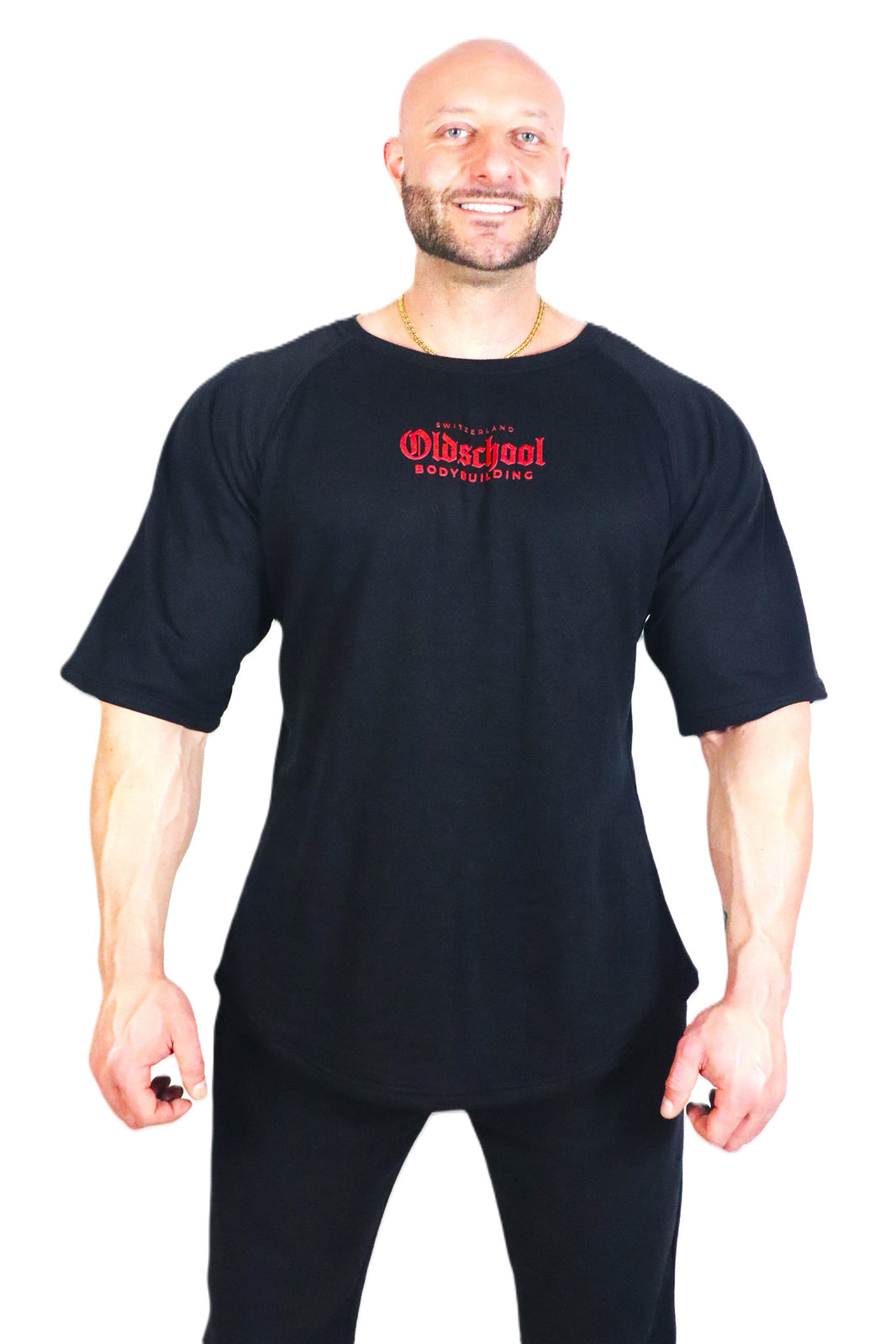 Oldschool Bodybuilding Switzerland Eighty One Oversized Shirt - Schwarz/Rot