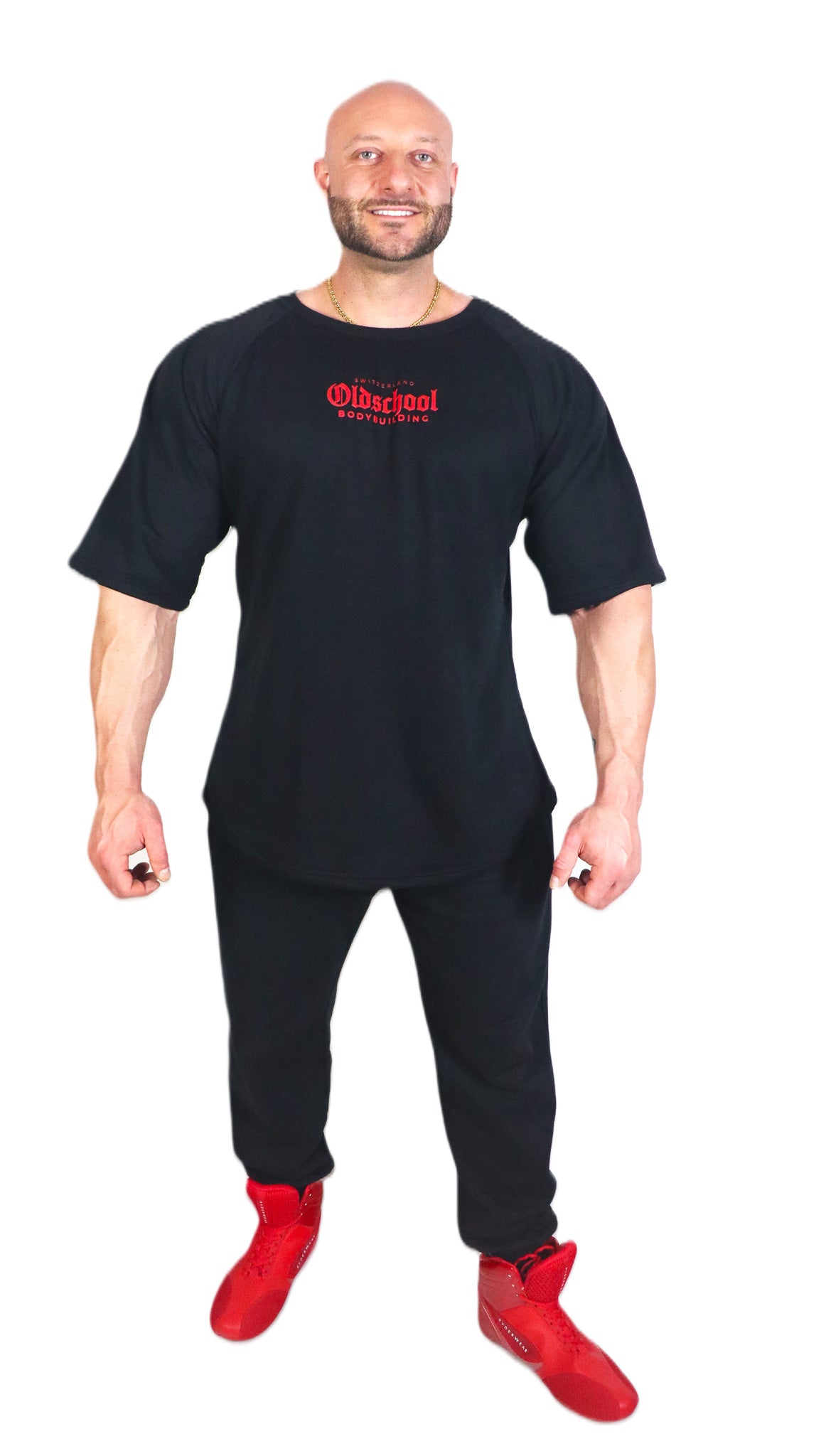 Oldschool Bodybuilding Switzerland Eighty One Oversized Shirt - Schwarz/Rot