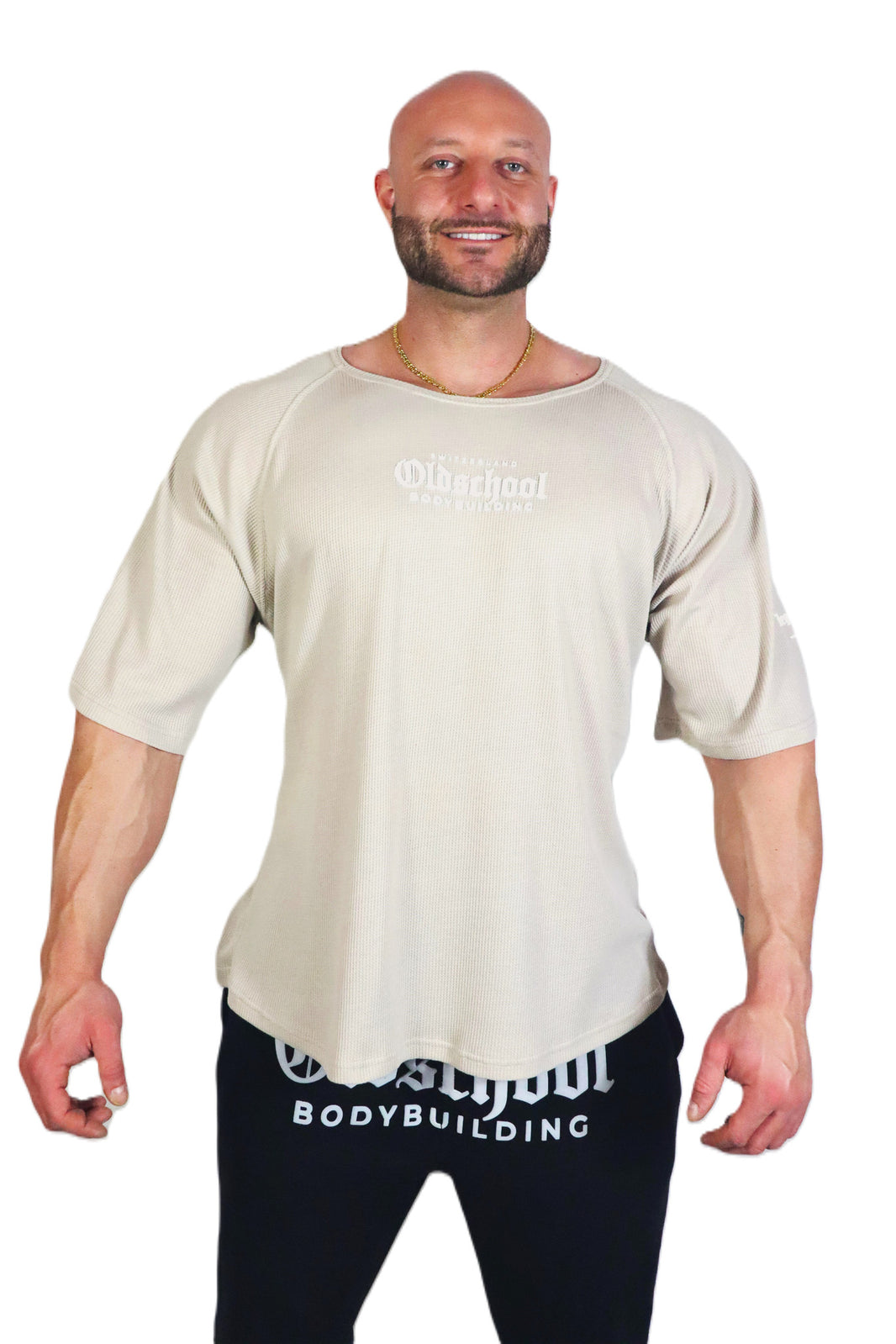 Oldschool Bodybuilding Switzerland Legendary Muscle Oversized Shirt - Beige/Weiss