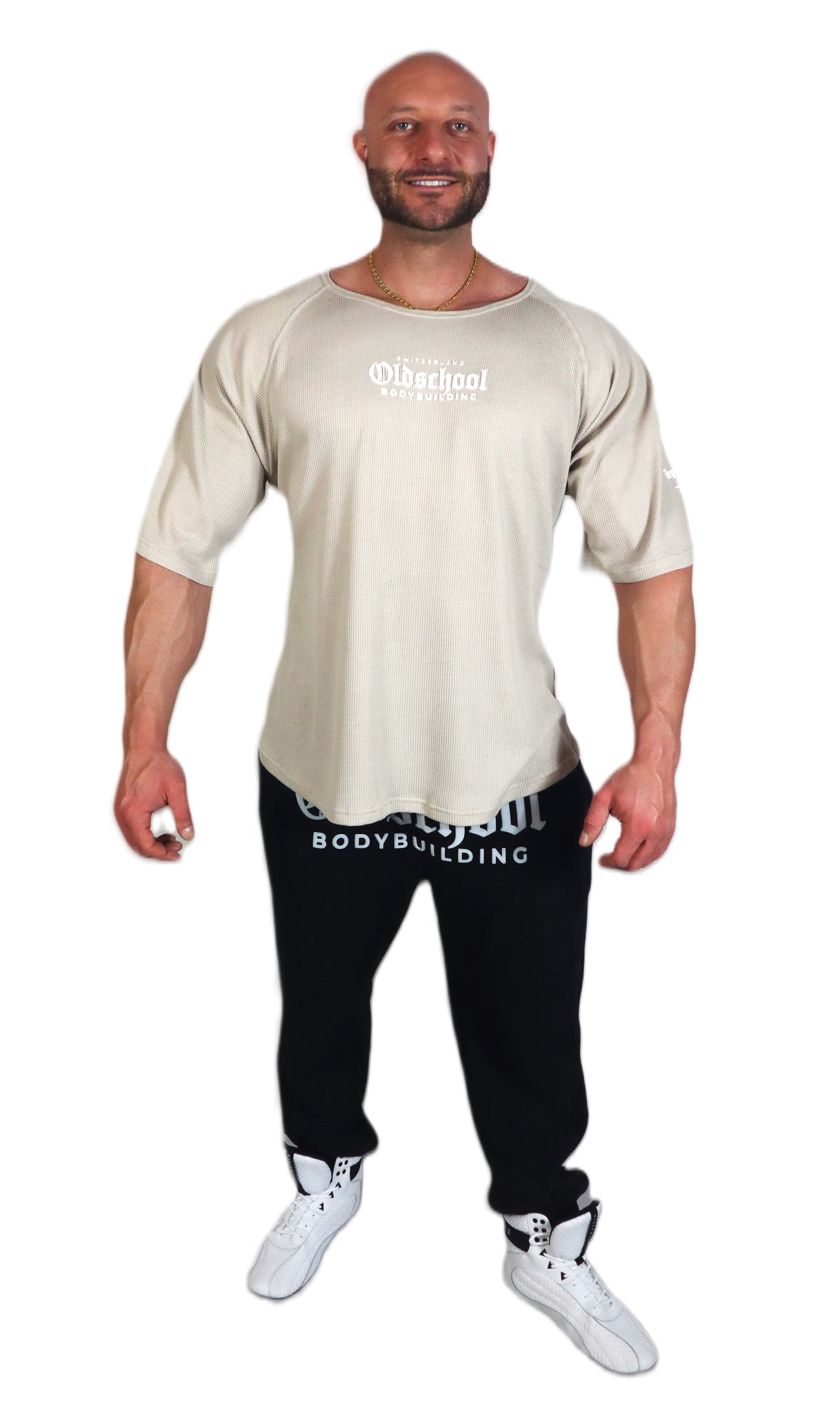 Oldschool Bodybuilding Switzerland Legendary Muscle Oversized Shirt - Beige/Weiss