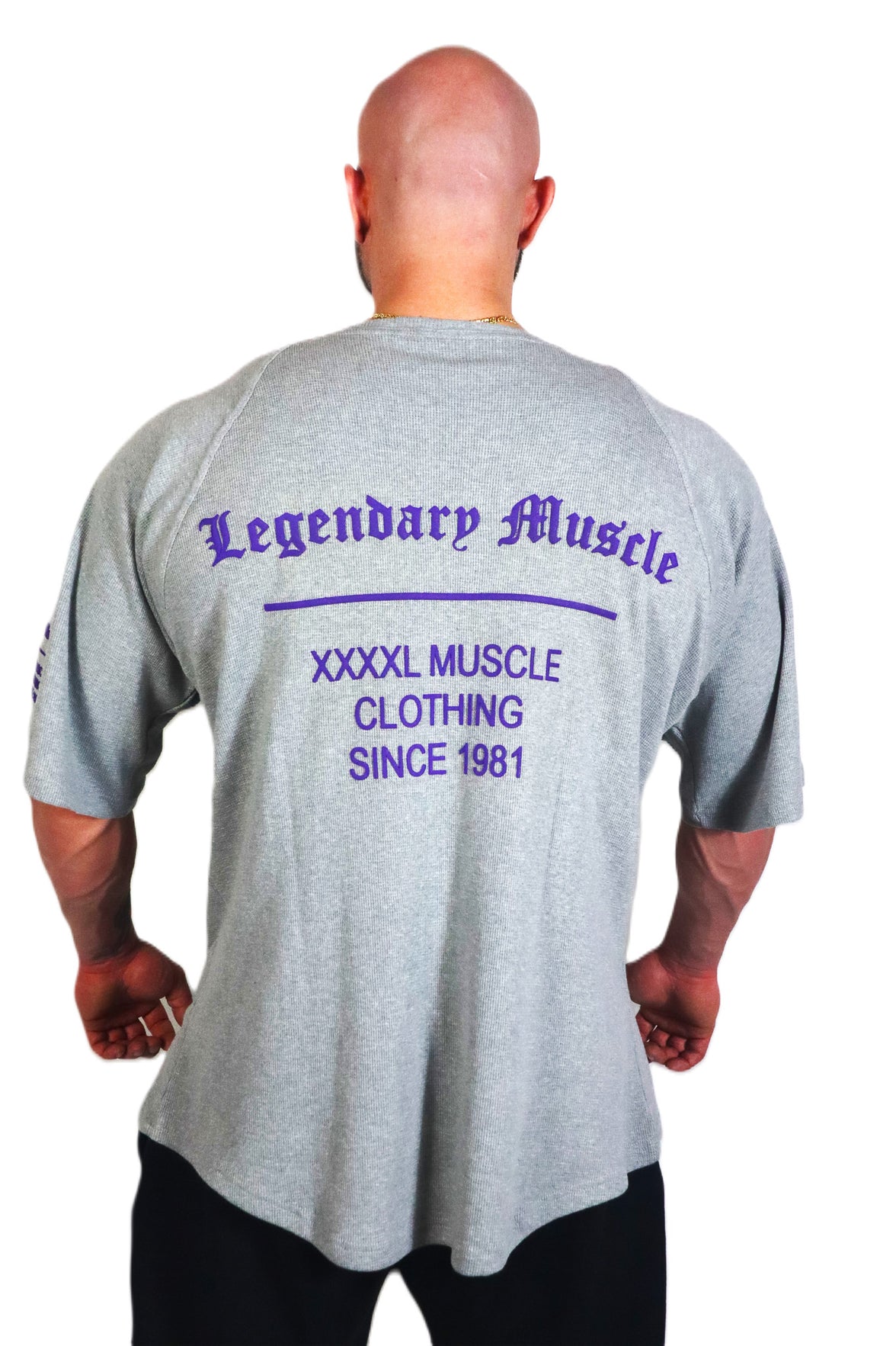 Oldschool Bodybuilding Switzerland Legendary Muscle Oversized Shirt - Grau/Lila