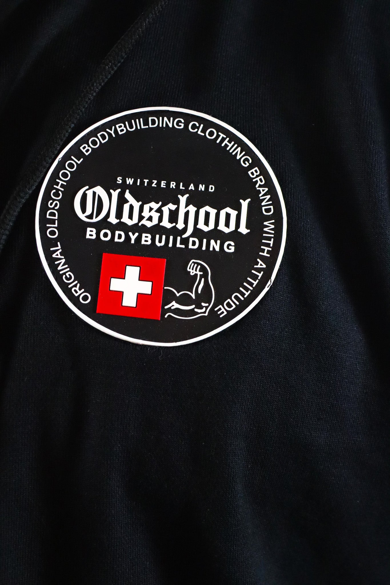 Oldschool Bodybuilding Switzerland Legacy Badges Zipped Hoodie - Schwarz/Blau