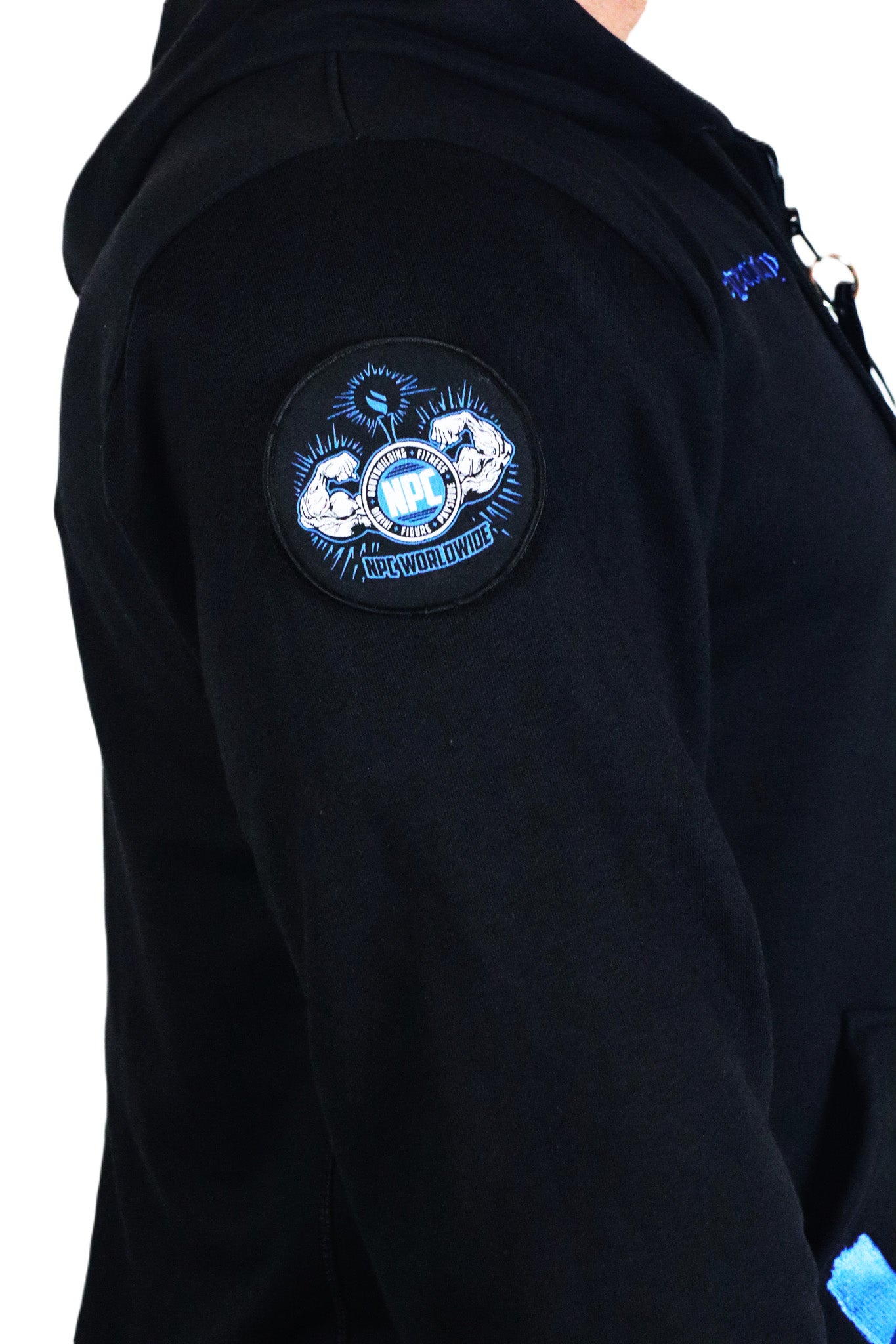 Oldschool Bodybuilding Switzerland Legacy Badges Zipped Hoodie - Schwarz/Blau