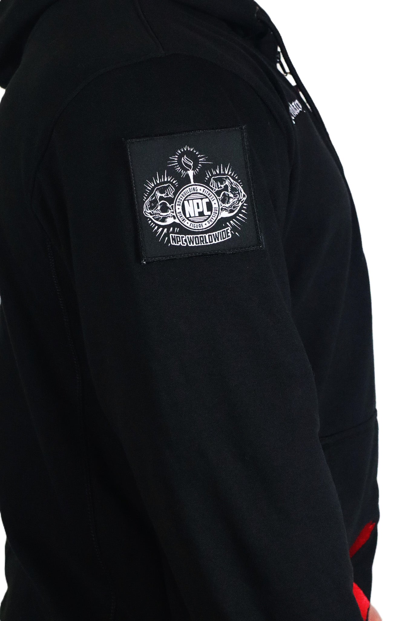 Oldschool Bodybuilding Switzerland Legacy Badges Zipped Hoodie - Schwarz/Rot