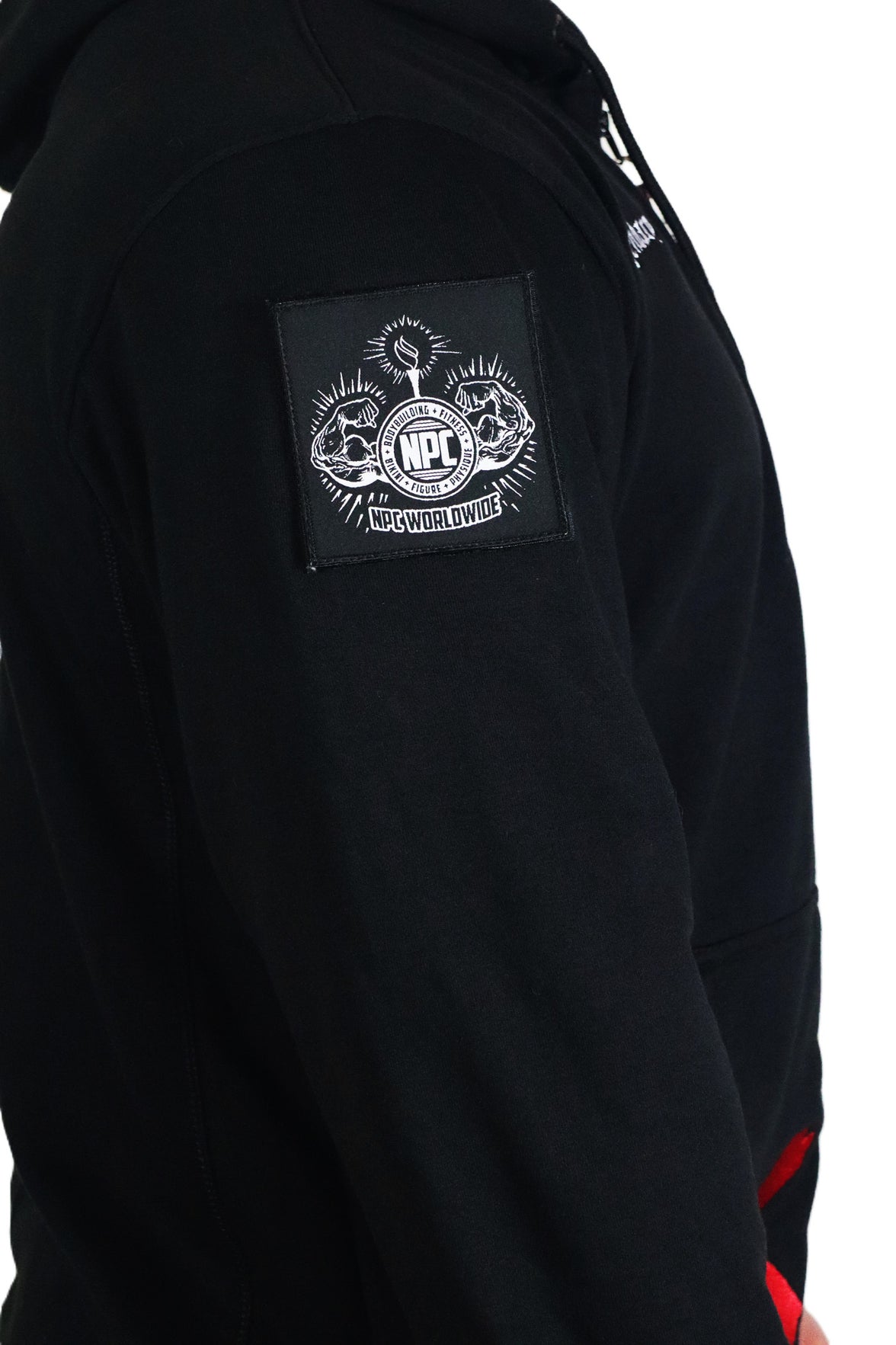 Oldschool Bodybuilding Switzerland Legacy Badges Zipped Hoodie - Schwarz/Rot