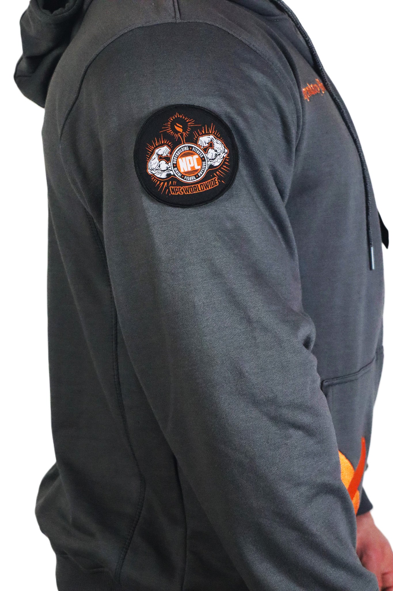 Oldschool Bodybuilding Switzerland Legacy Badges Zipped Hoodie - Grau/Orange