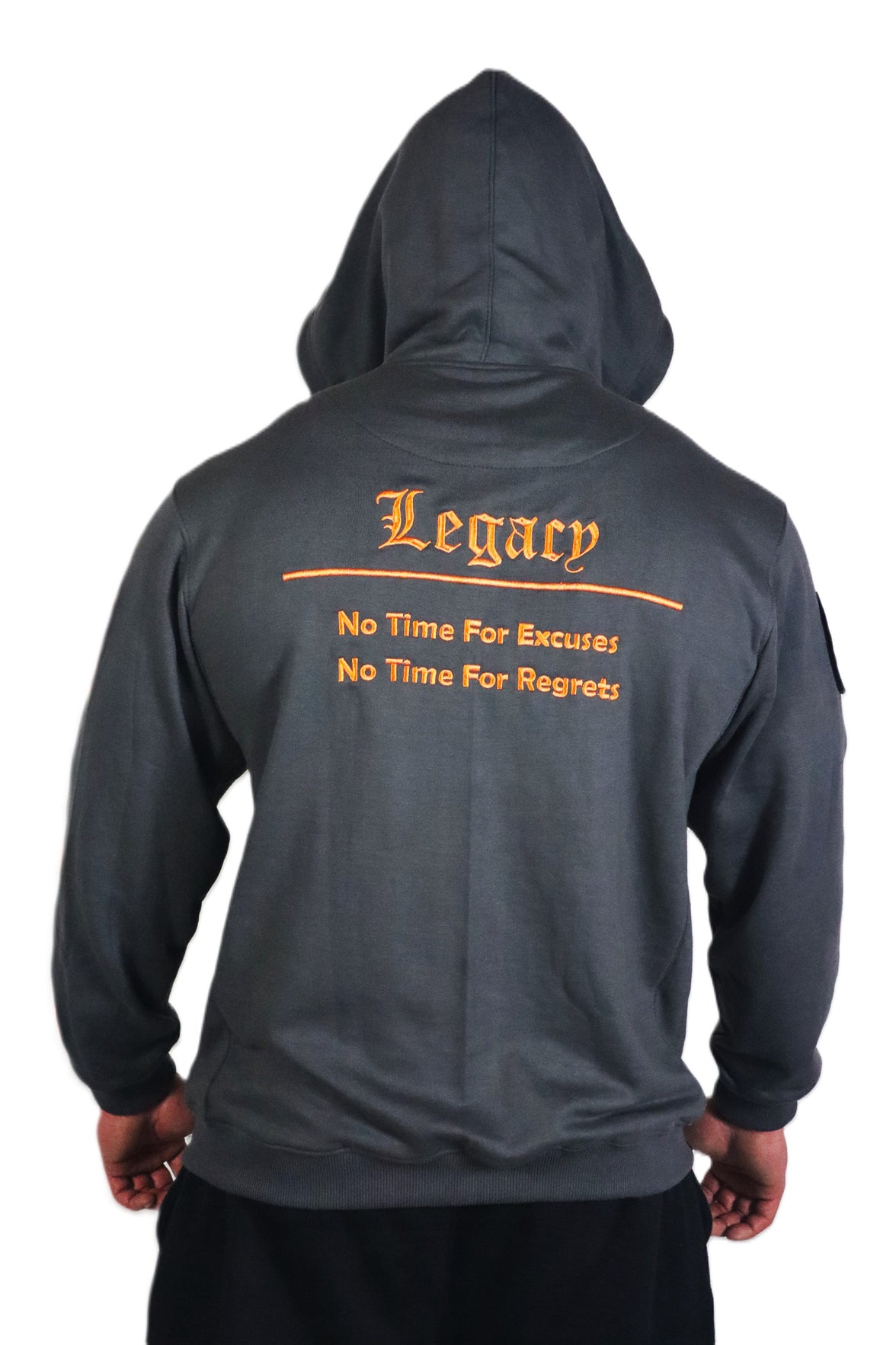 Oldschool Bodybuilding Switzerland Legacy Badges Zipped Hoodie - Grau/Orange