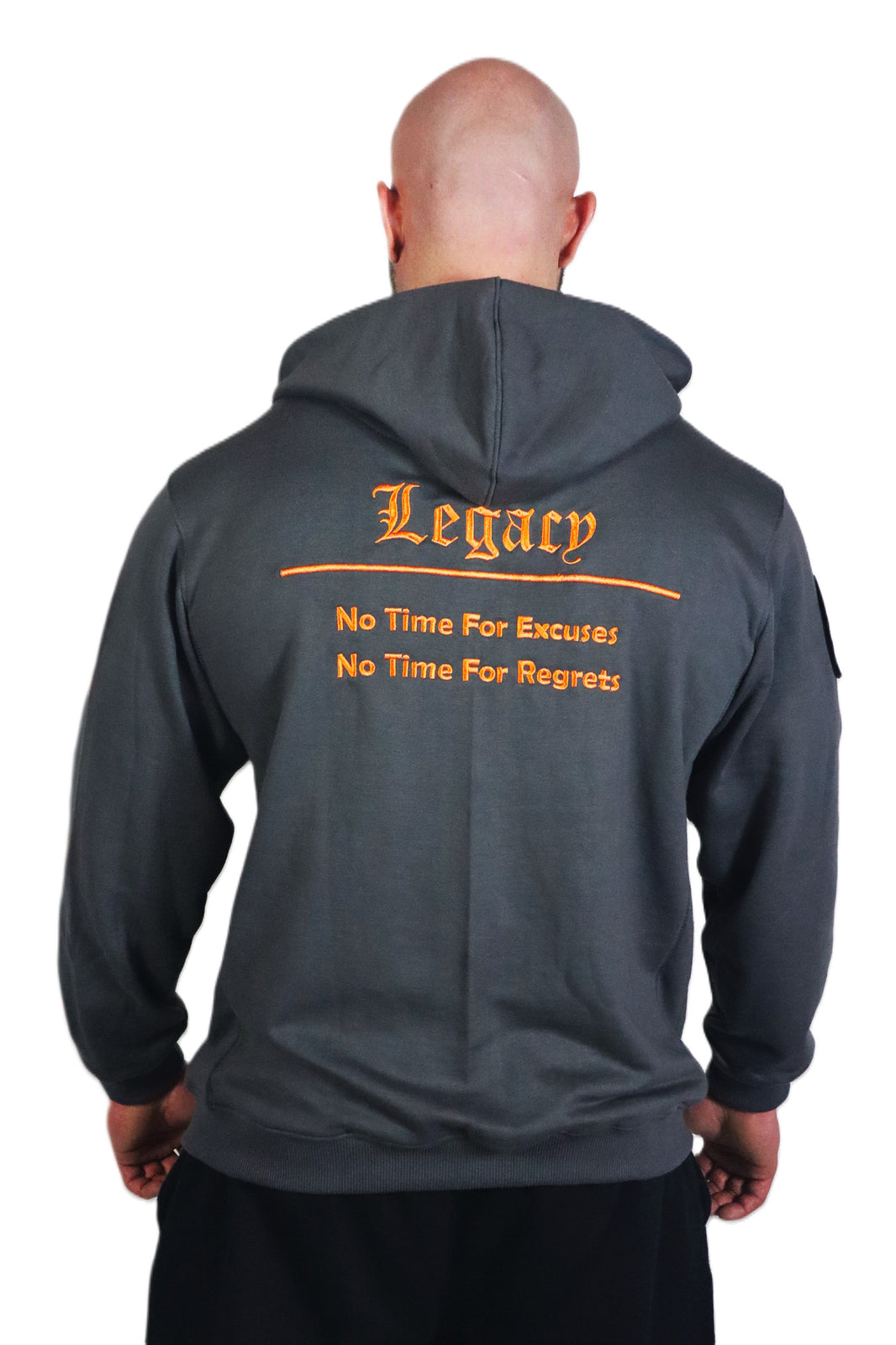 Oldschool Bodybuilding Switzerland Legacy Badges Zipped Hoodie - Grau/Orange