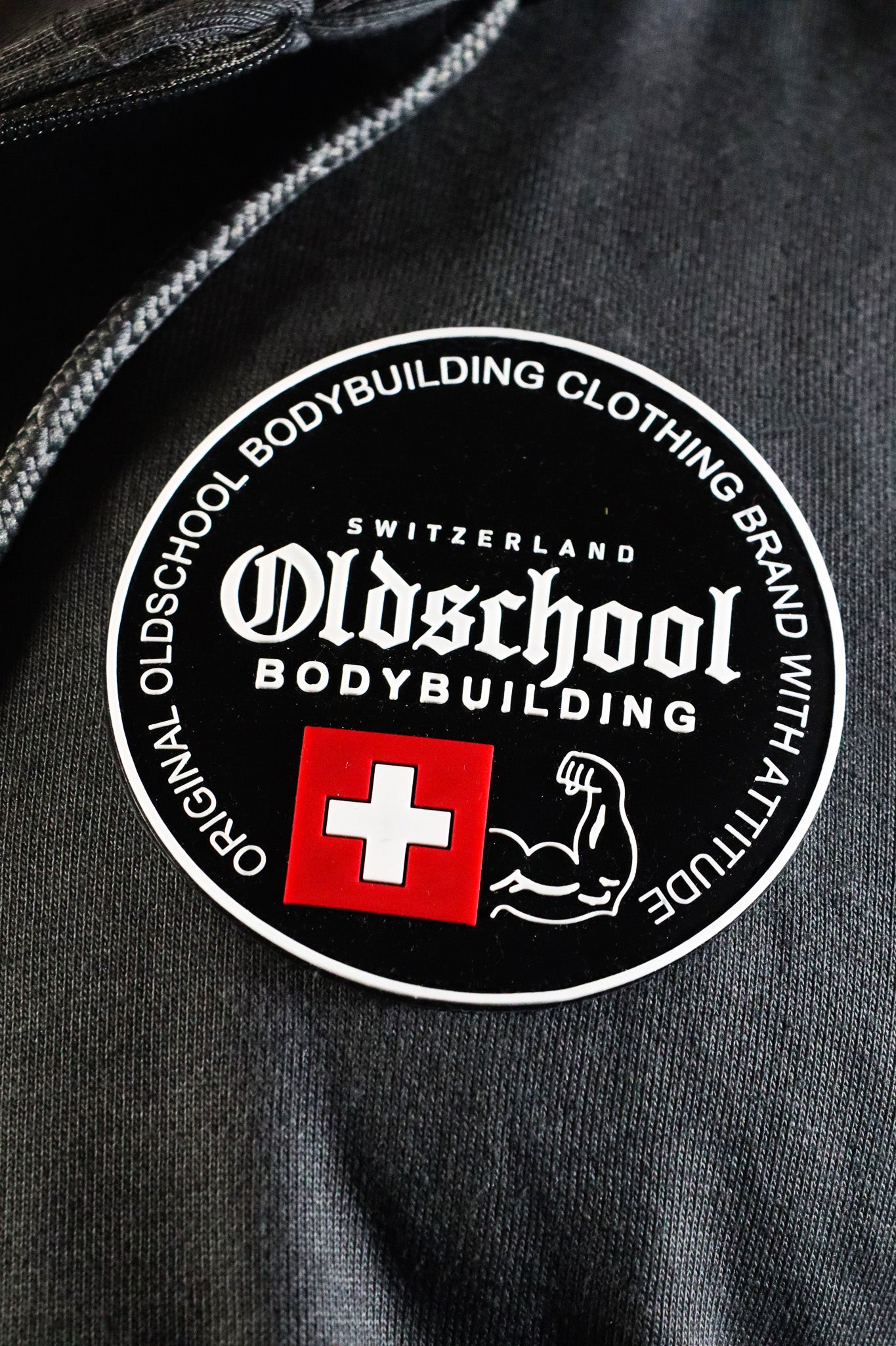 Oldschool Bodybuilding Switzerland Legacy Badges Zipped Hoodie - Grau/Orange