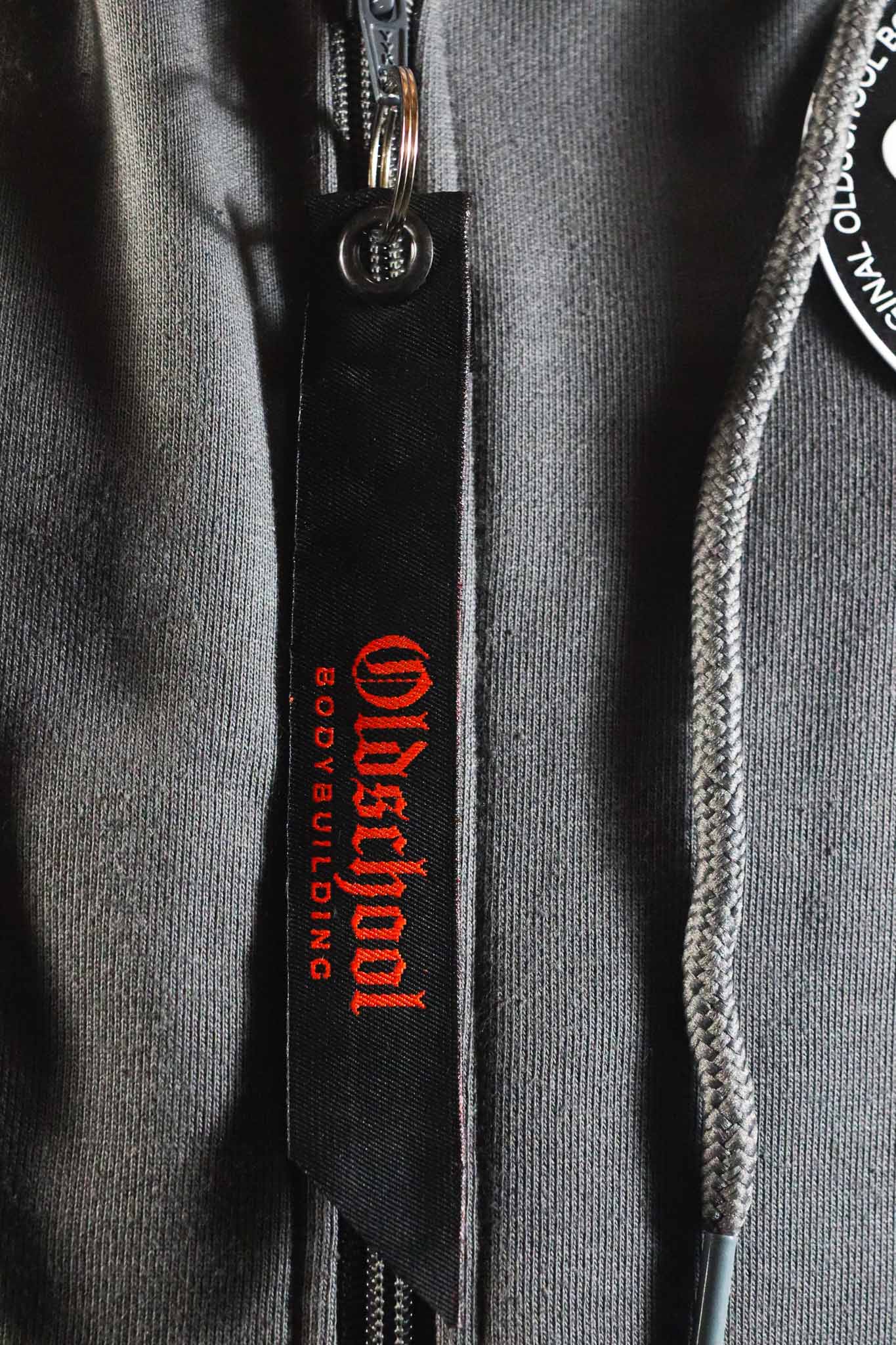 Oldschool Bodybuilding Switzerland Legacy Badges Zipped Hoodie - Grau/Orange