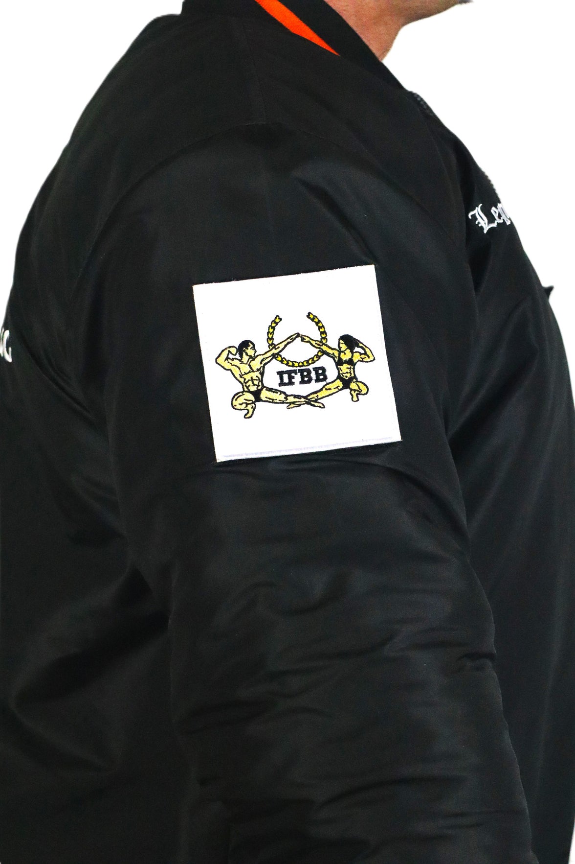 Oldschool Bodybuilding Switzerland Badges Winter Jacket - Schwarz/Orange