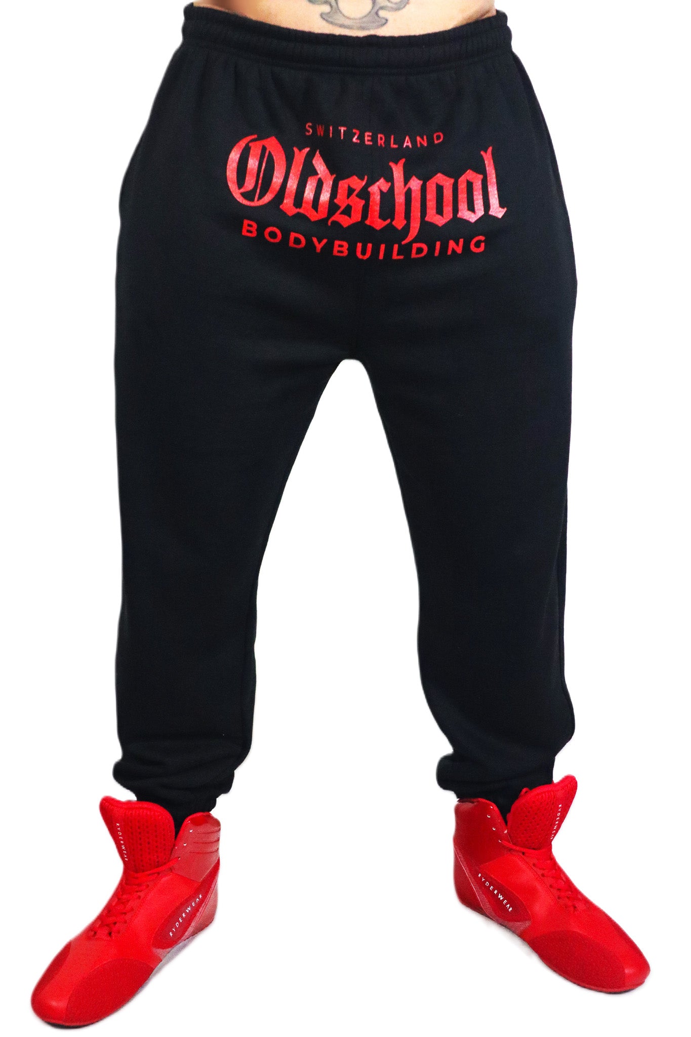 Oldschool Bodybuilding Switzerland Signature Pants - Schwarz/Rot
