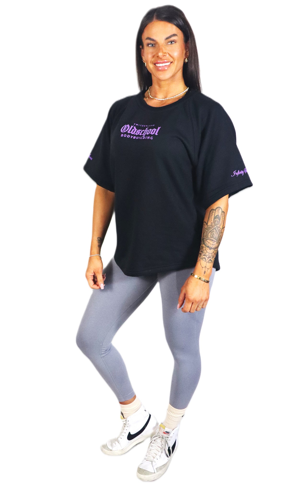 Oldschool Bodybuilding Switzerland Infinity Series Classic Oversized Shirt - Schwarz/Lila