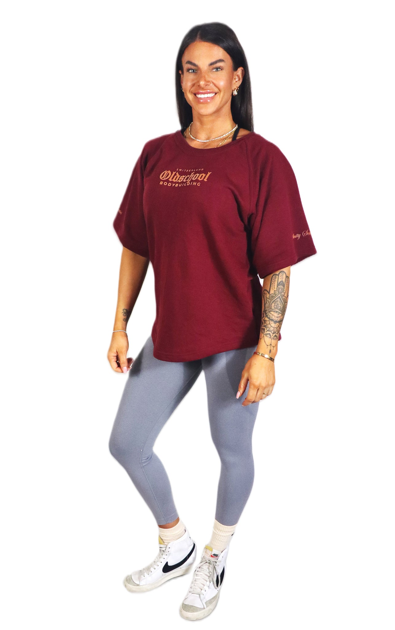 Oldschool Bodybuilding Switzerland Infinity Series Classic Oversized Shirt - Bordeaux/Gold